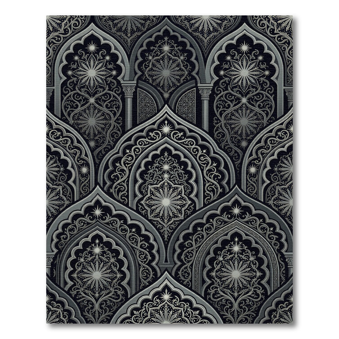 Gothic Arched Celestial Midnight Silver Tapestry Rug
