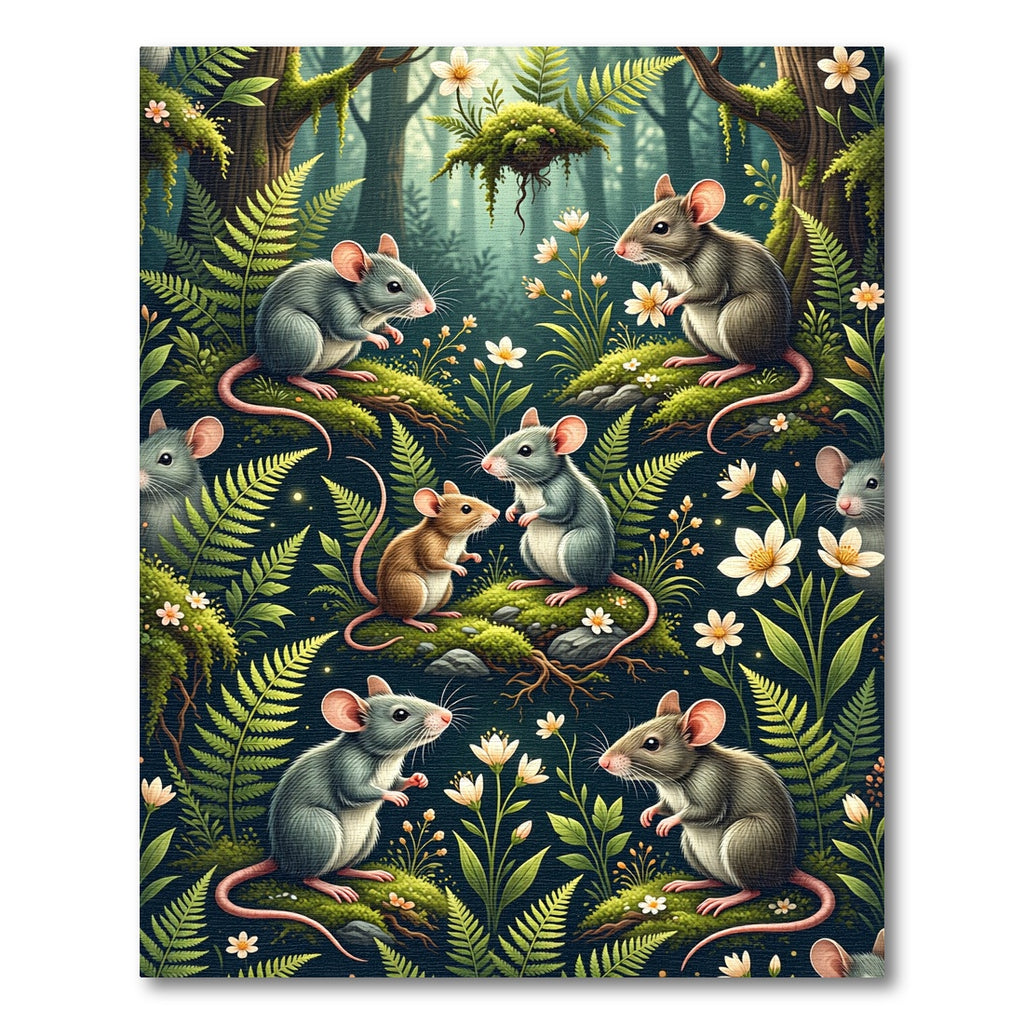 Whimsical Woodland Mouse Botanical Forest Rug