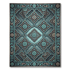 Ornate Teal Floral Arabesque Overlay Rug