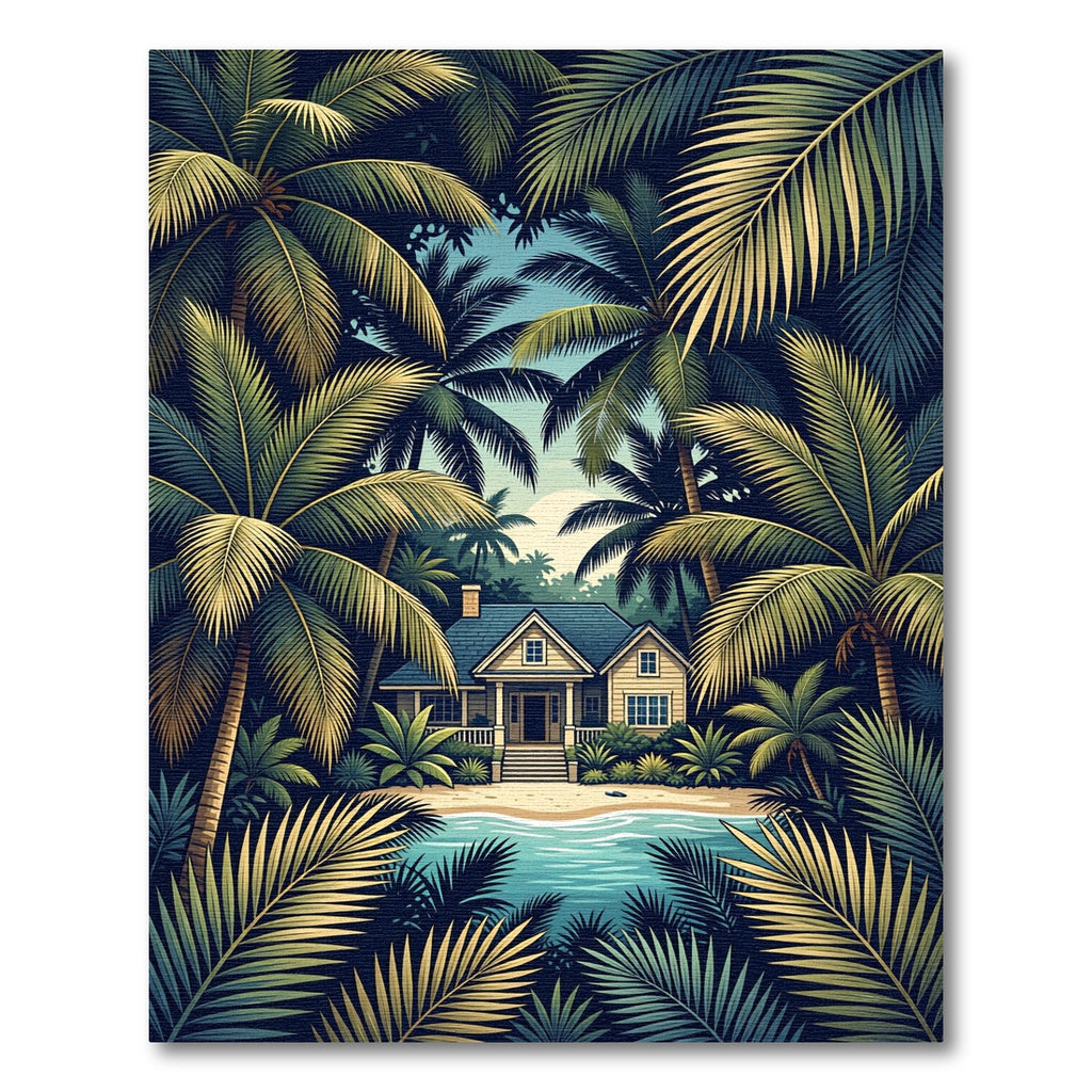 Tropical Palm Frond Beach House View Rug