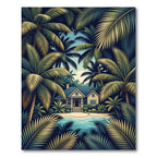 Tropical Palm Frond Beach House View Rug