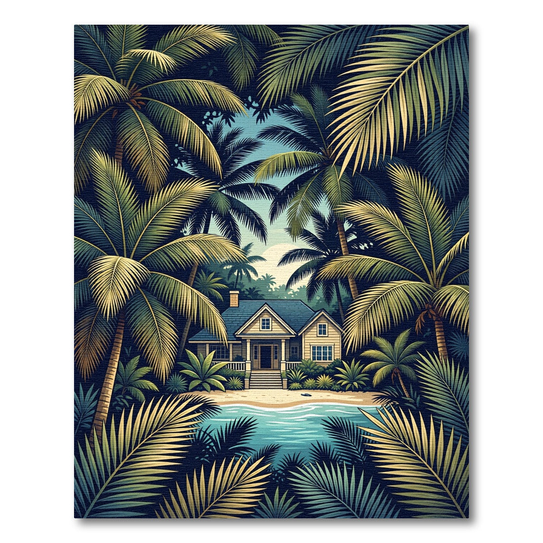 Tropical Palm Frond Beach House View Rug