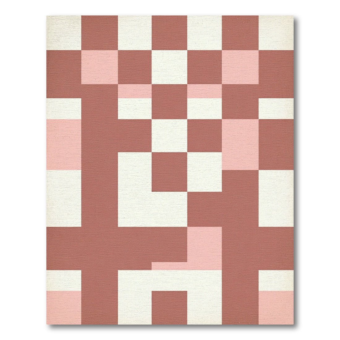 Minimalist Terracotta and Blush Geometric Grid Rug