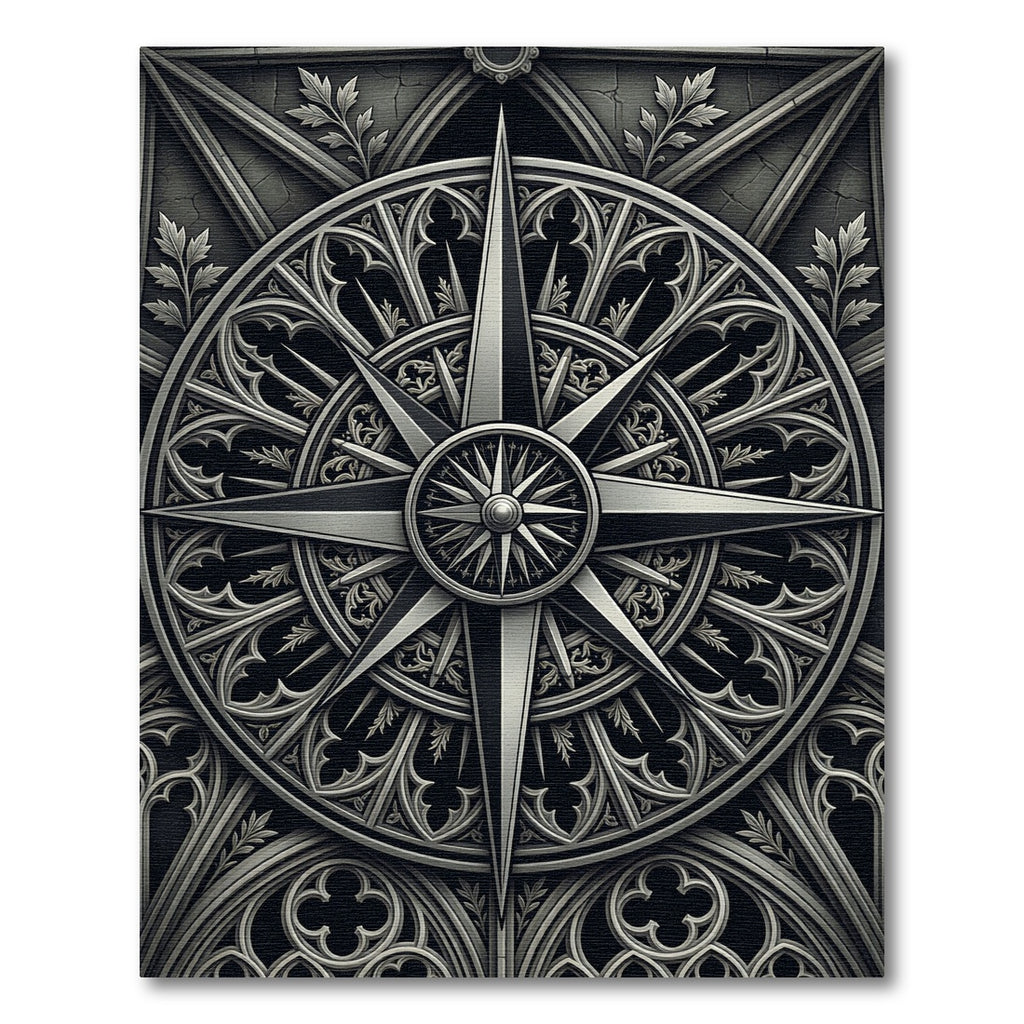 Gothic Silver Compass Star Medallion Rug