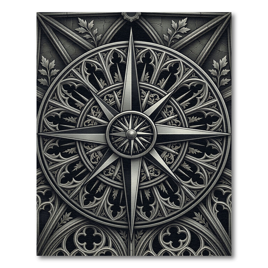 Gothic Silver Compass Star Medallion Rug