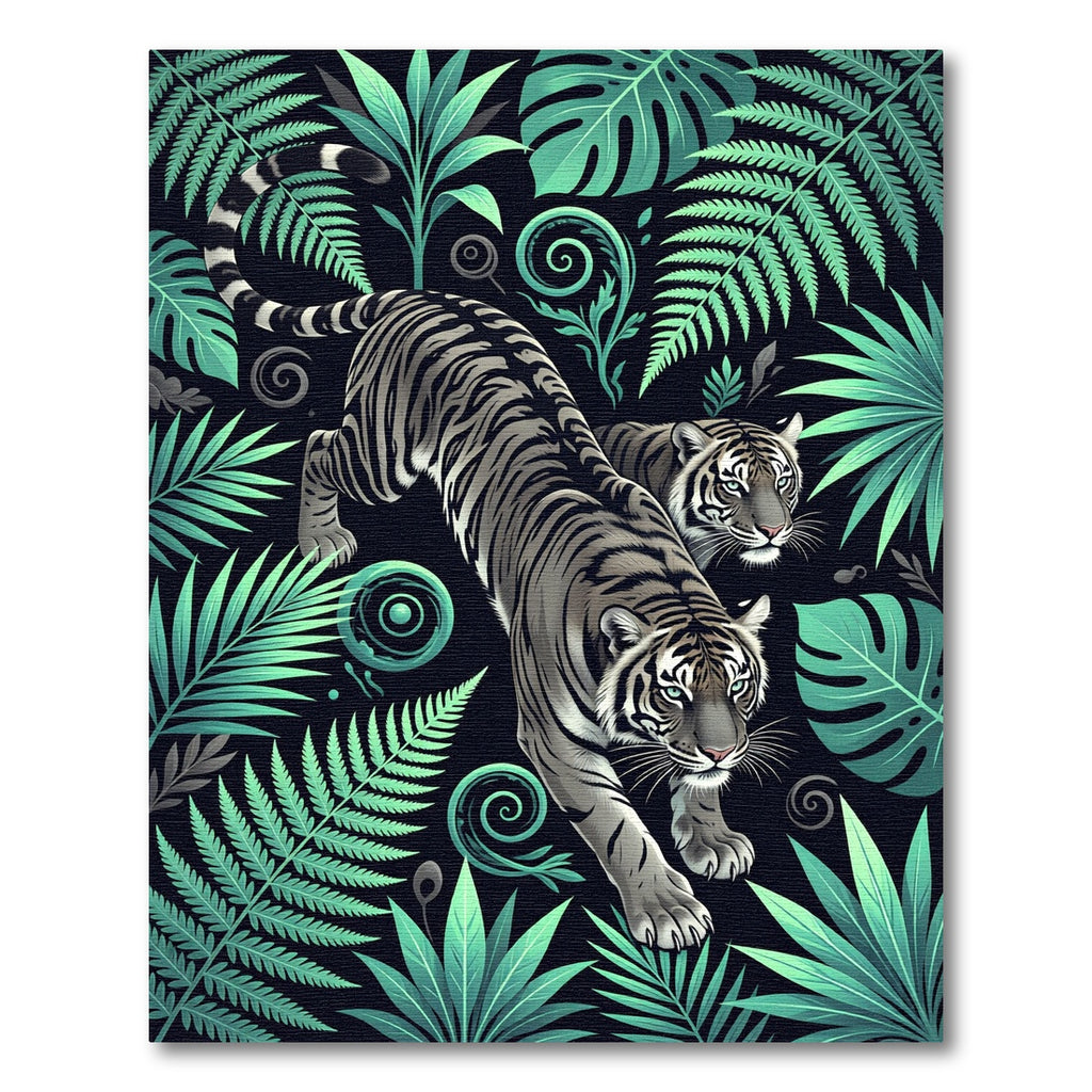 Jungle Tigers Lush Green Ferns Rug