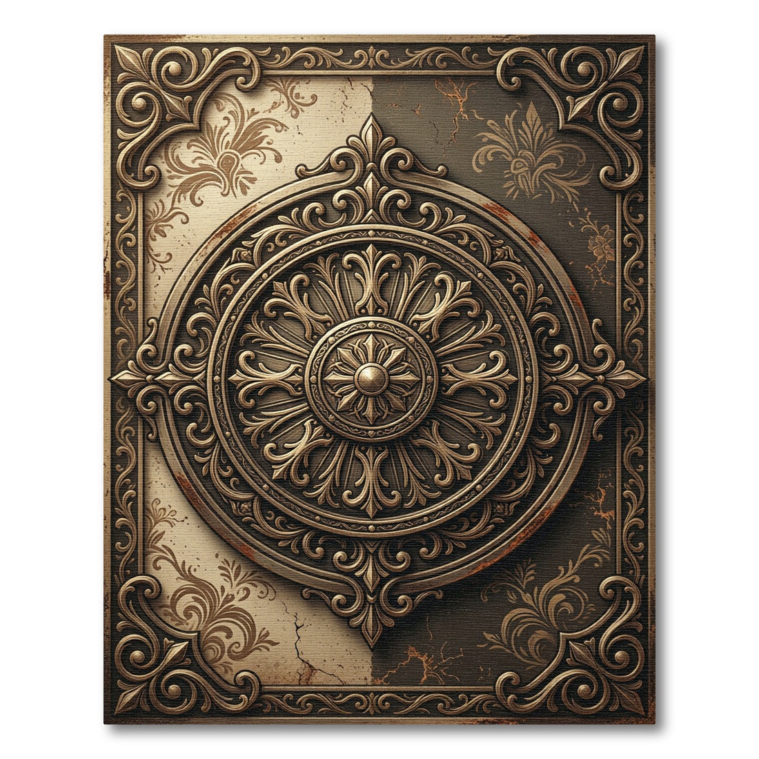 Ornate Bronze Medallion Filigree Tabletop Rug