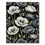 Monochrome White Poppy Floral Botanic Rug