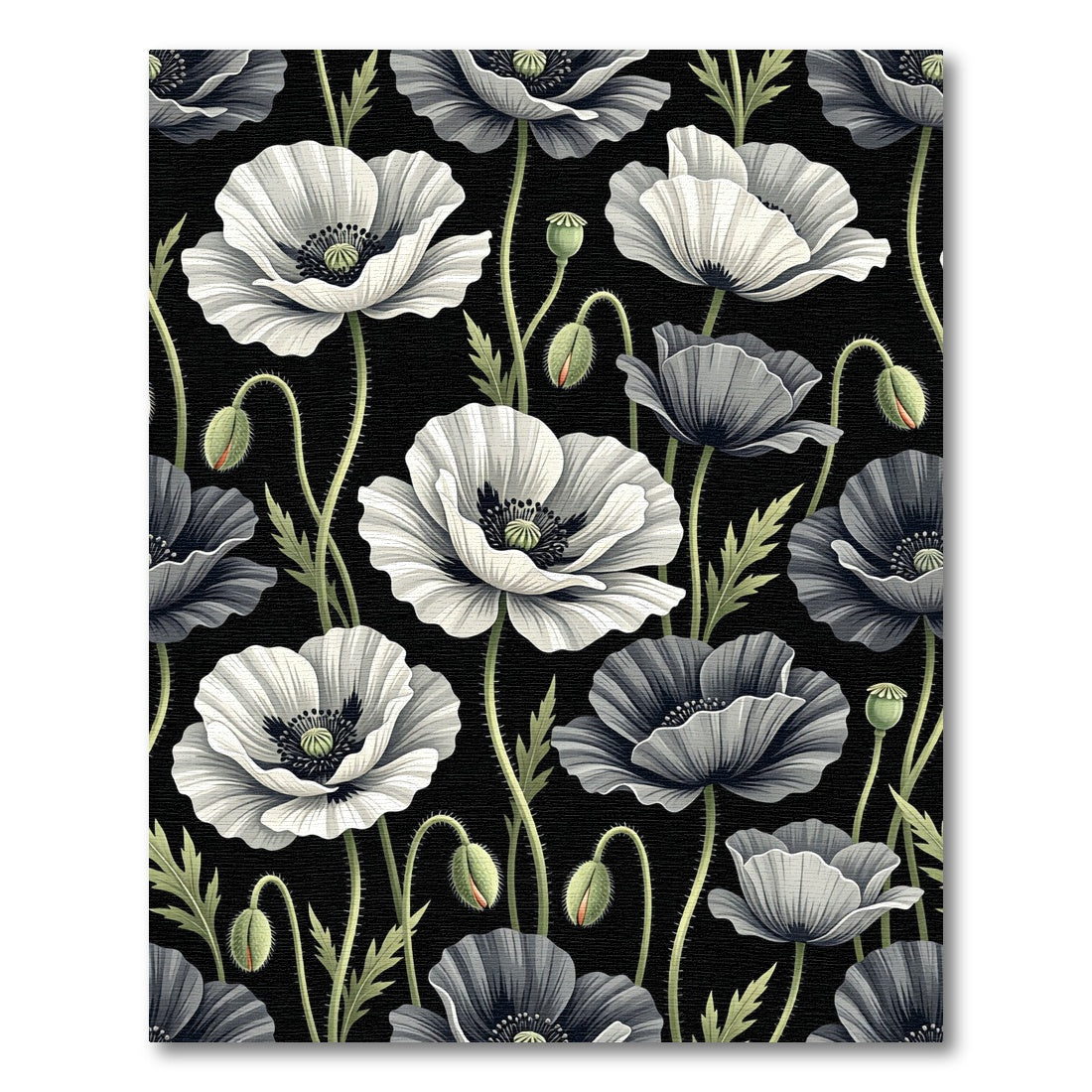 Monochrome White Poppy Floral Botanic Rug