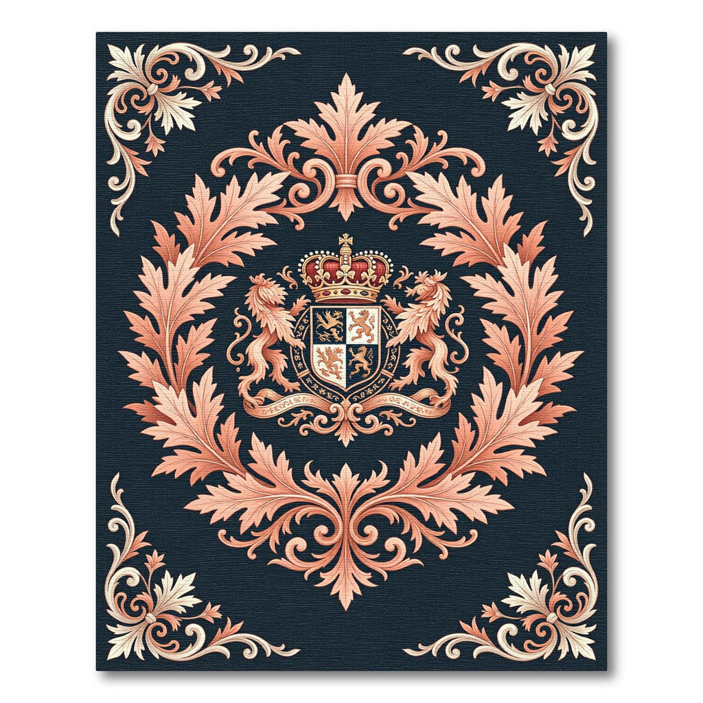 Crimson Ornate Crest Leaf Arrangement Rug