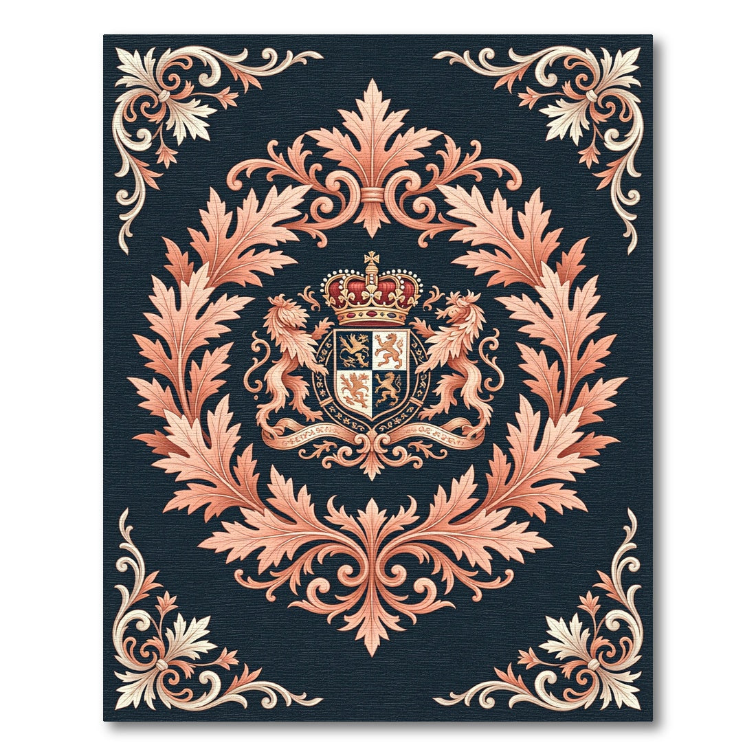 Crimson Ornate Crest Leaf Arrangement Rug