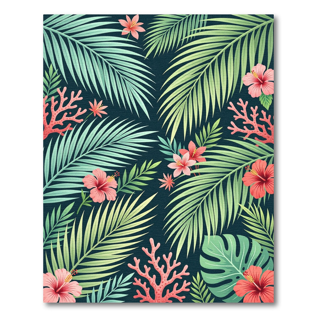 Lush Tropical Hibiscus Coral Foliage Rug