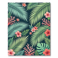 Lush Tropical Hibiscus Coral Foliage Rug