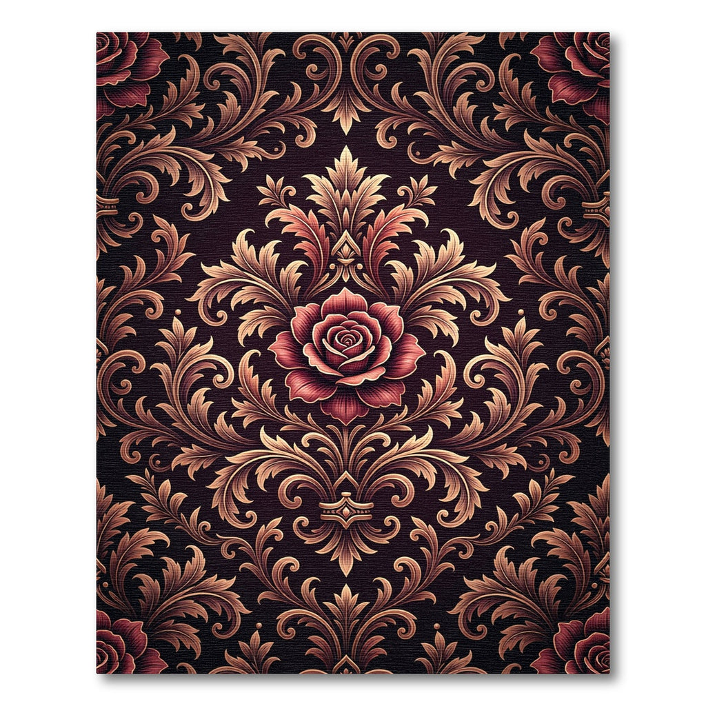 Rich Crimson Rose Damask Floral Rug