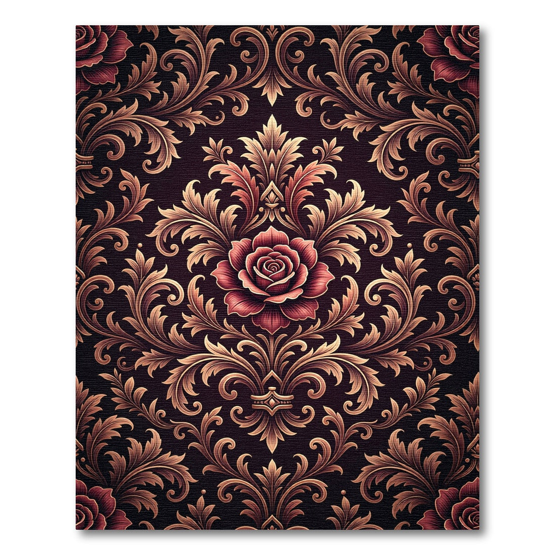 Rich Crimson Rose Damask Floral Rug
