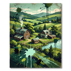 Rustic Farmhouse Landscape Ink Splatter Wall Art Rug