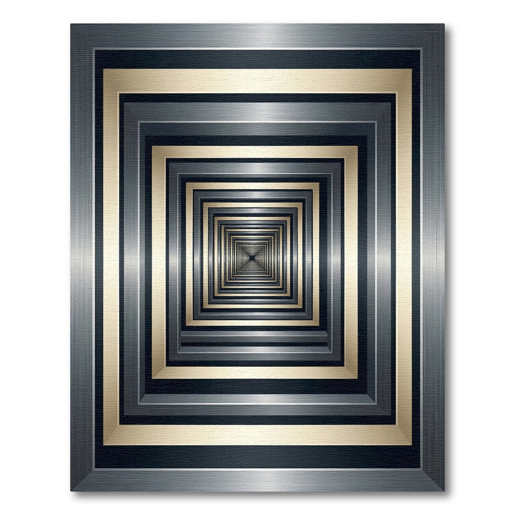 Modern Metallic Golden Silver Geometric Tunnel Rug