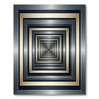 Modern Metallic Golden Silver Geometric Tunnel Rug