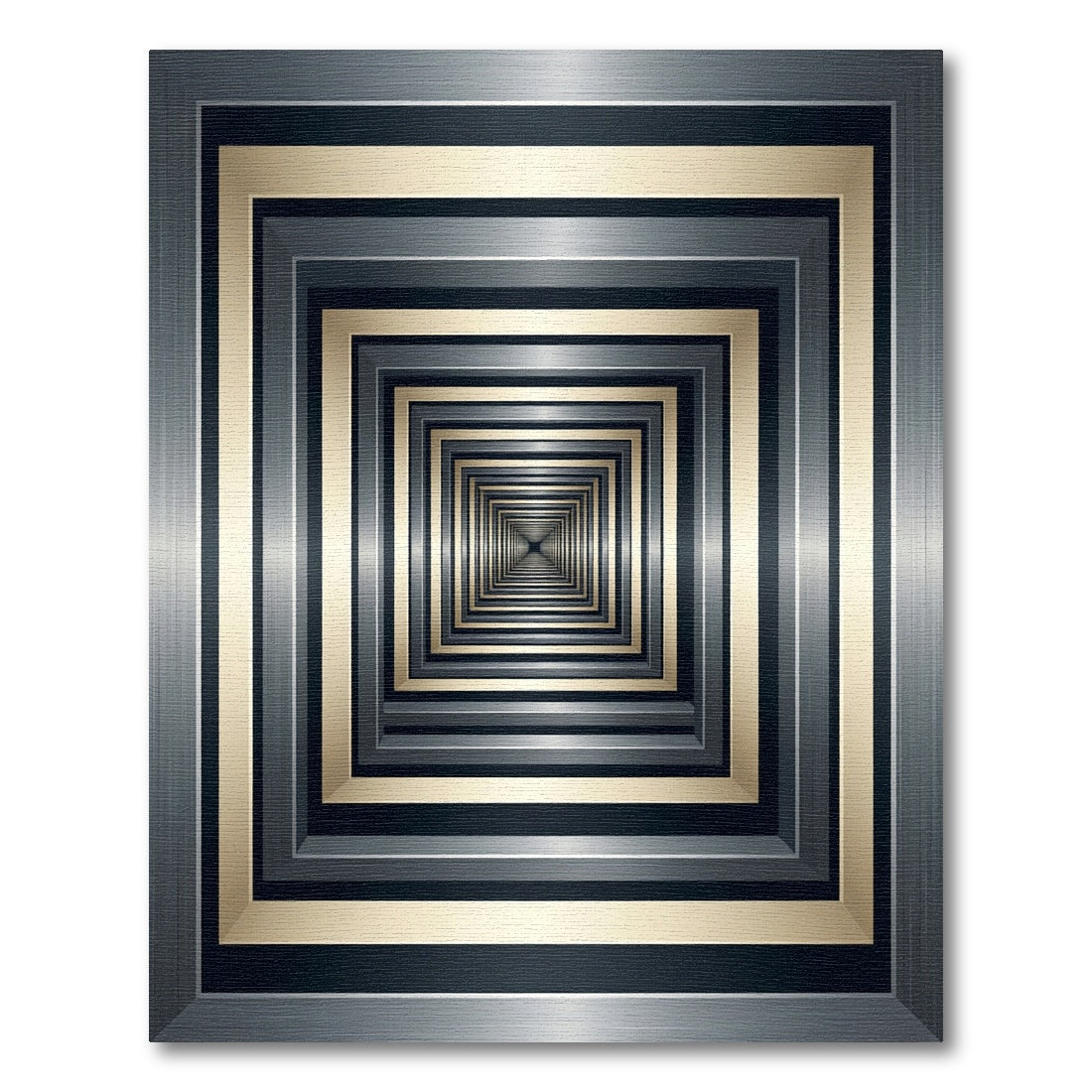 Modern Metallic Golden Silver Geometric Tunnel Rug
