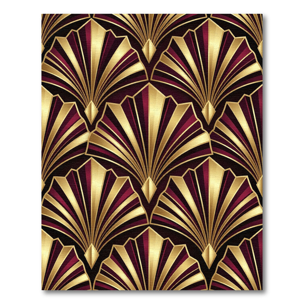 Deep Burgundy Gold Fan Art Deco Rug