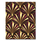 Deep Burgundy Gold Fan Art Deco Rug