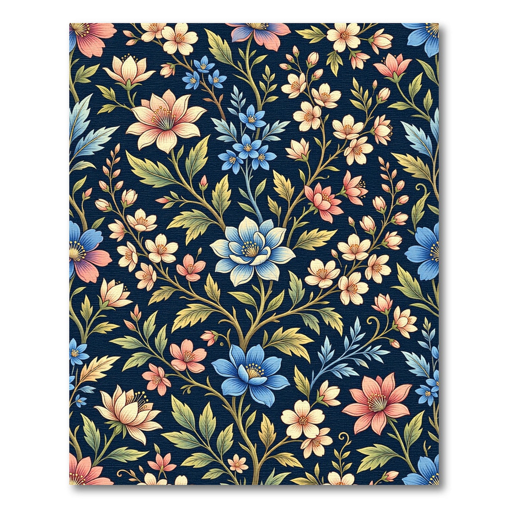 Midnight Navy Floral Meadow Garden Rug