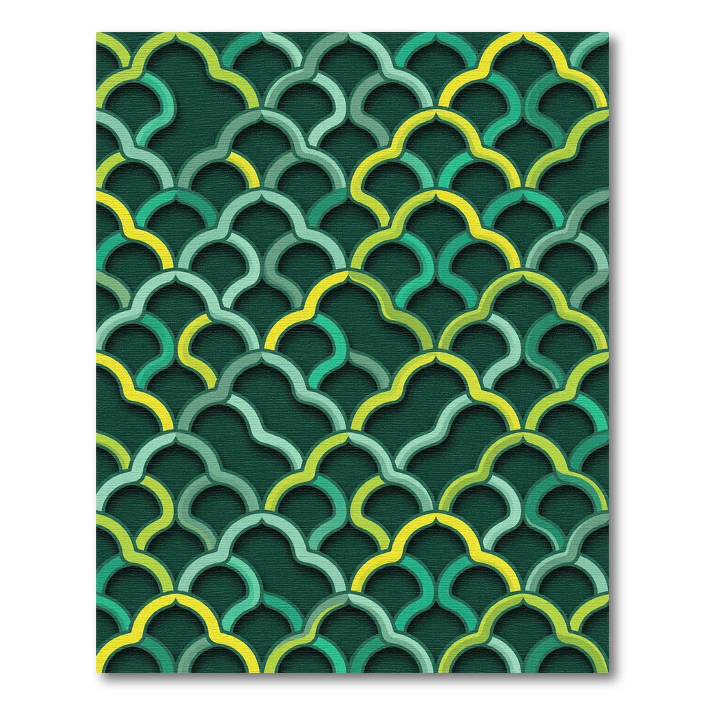 Deep Green Yellow Quatrefoil Layered Rug