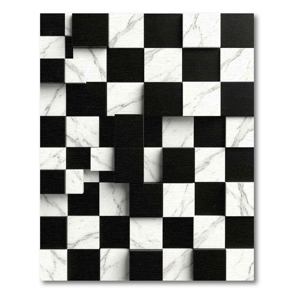 Modern Black and White Marble Grid Rug