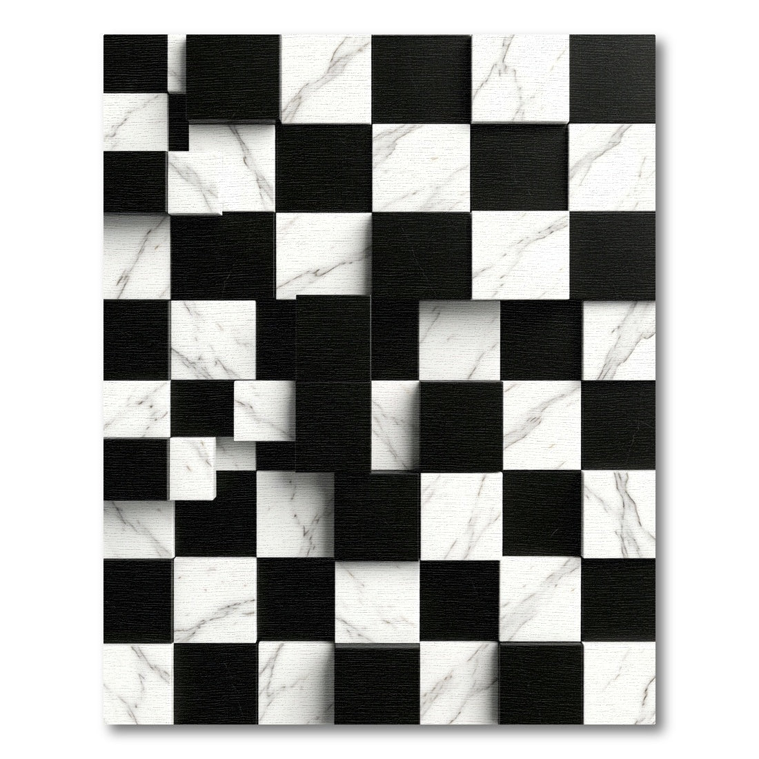 Modern Black and White Marble Grid Rug
