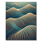 Golden Grid Wave Abstract Teal Rug