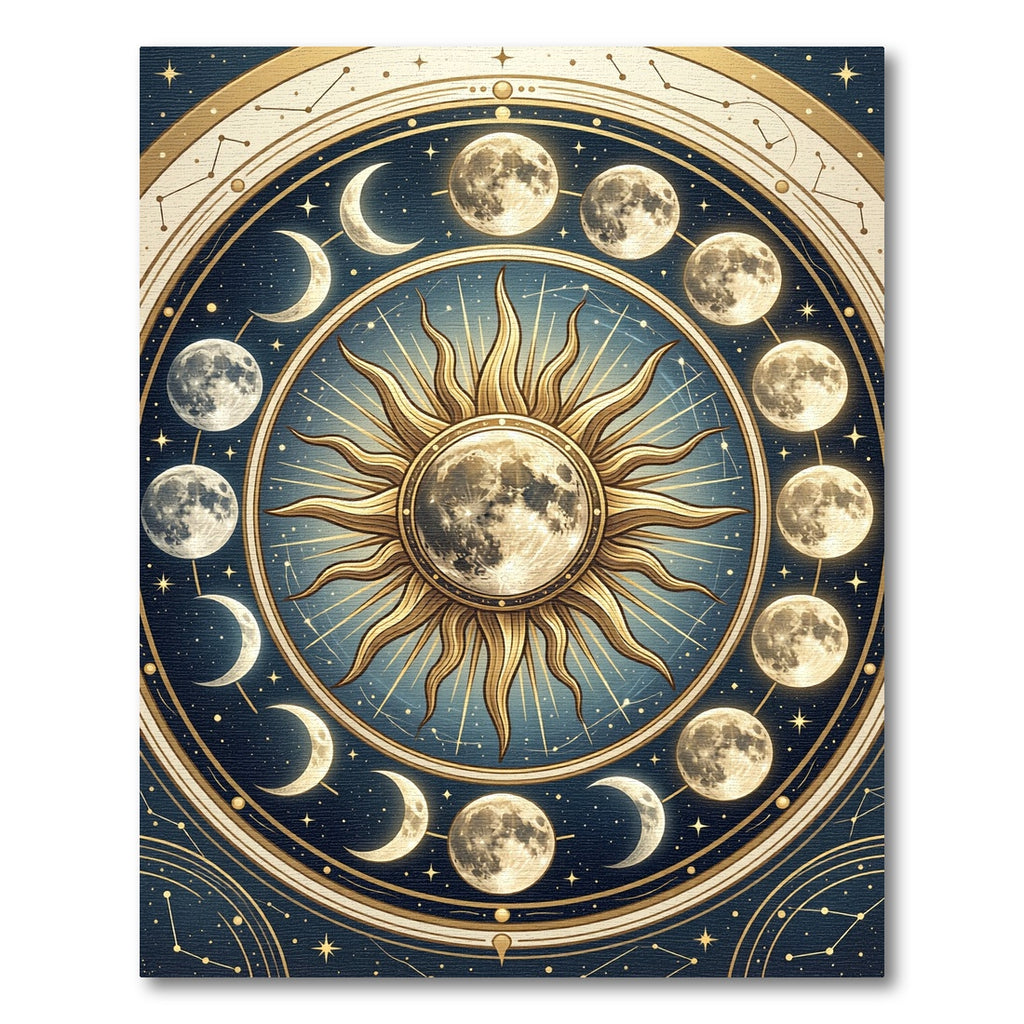 Celestial Golden Moon Phase Sun Rug