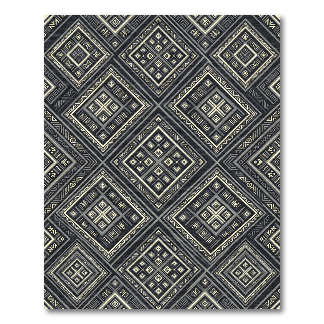 Dark Ivory Geometric Inlaid Diamond Rug