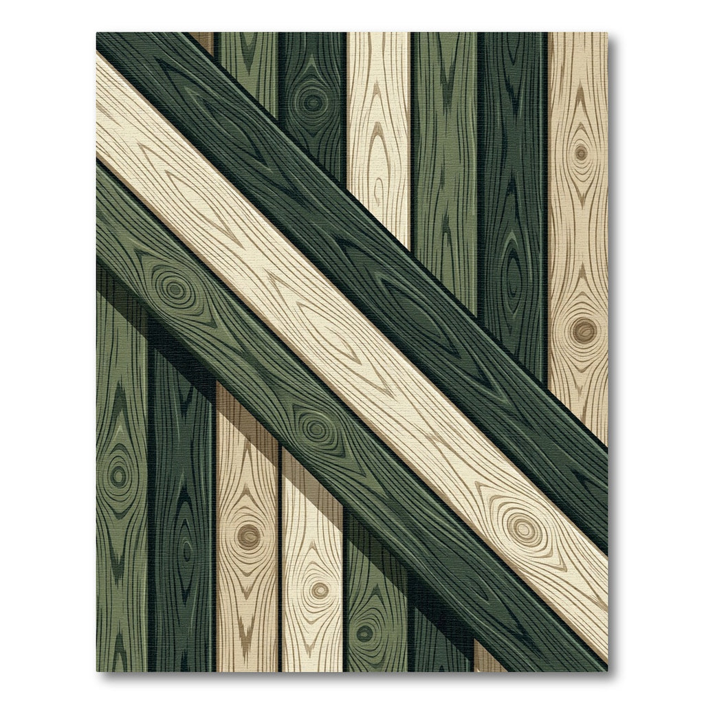 Geometric Sage and Cream Wood Plank Rug
