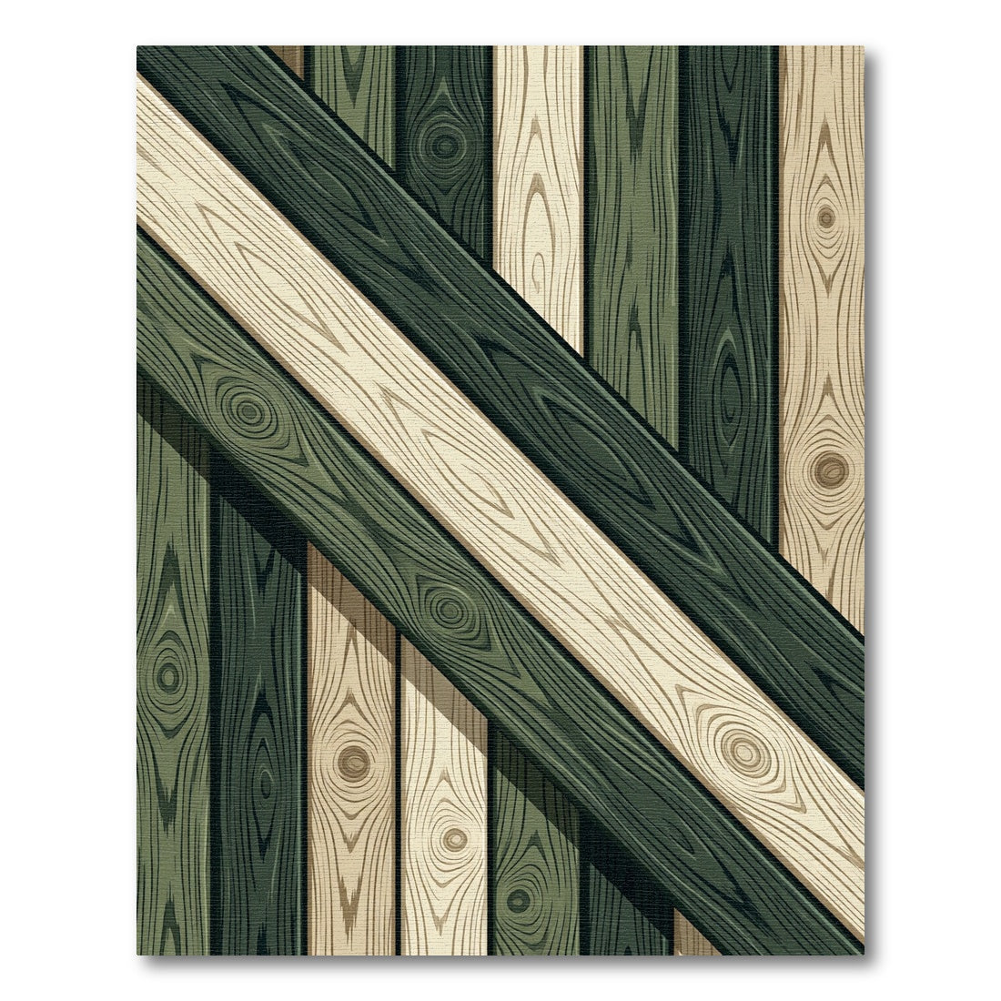 Geometric Sage and Cream Wood Plank Rug
