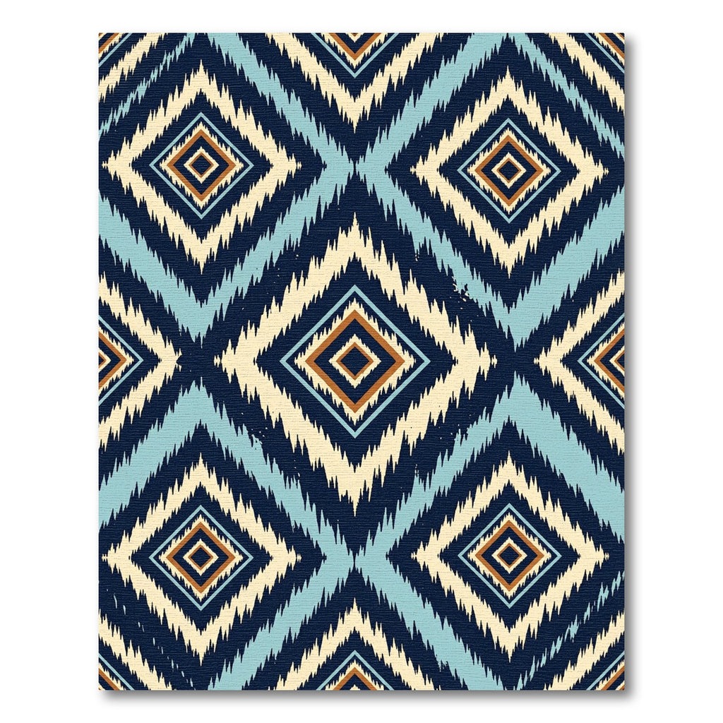 Navy Blue Teal Diamond Ikat Rug