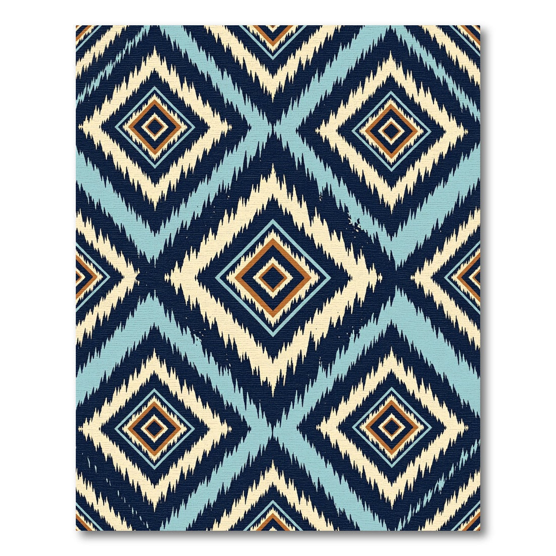 Navy Blue Teal Diamond Ikat Rug