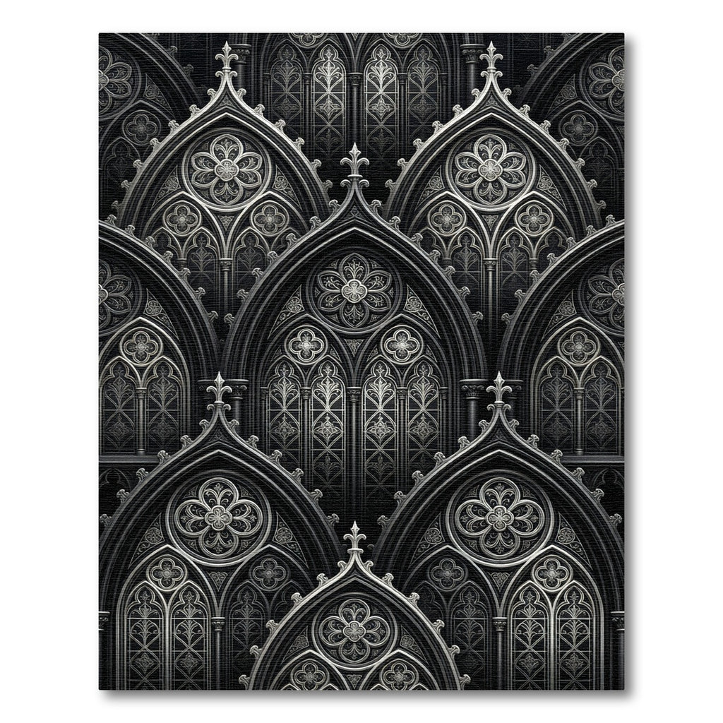 Monochrome Gothic Arched Cathedral Filigree Rug