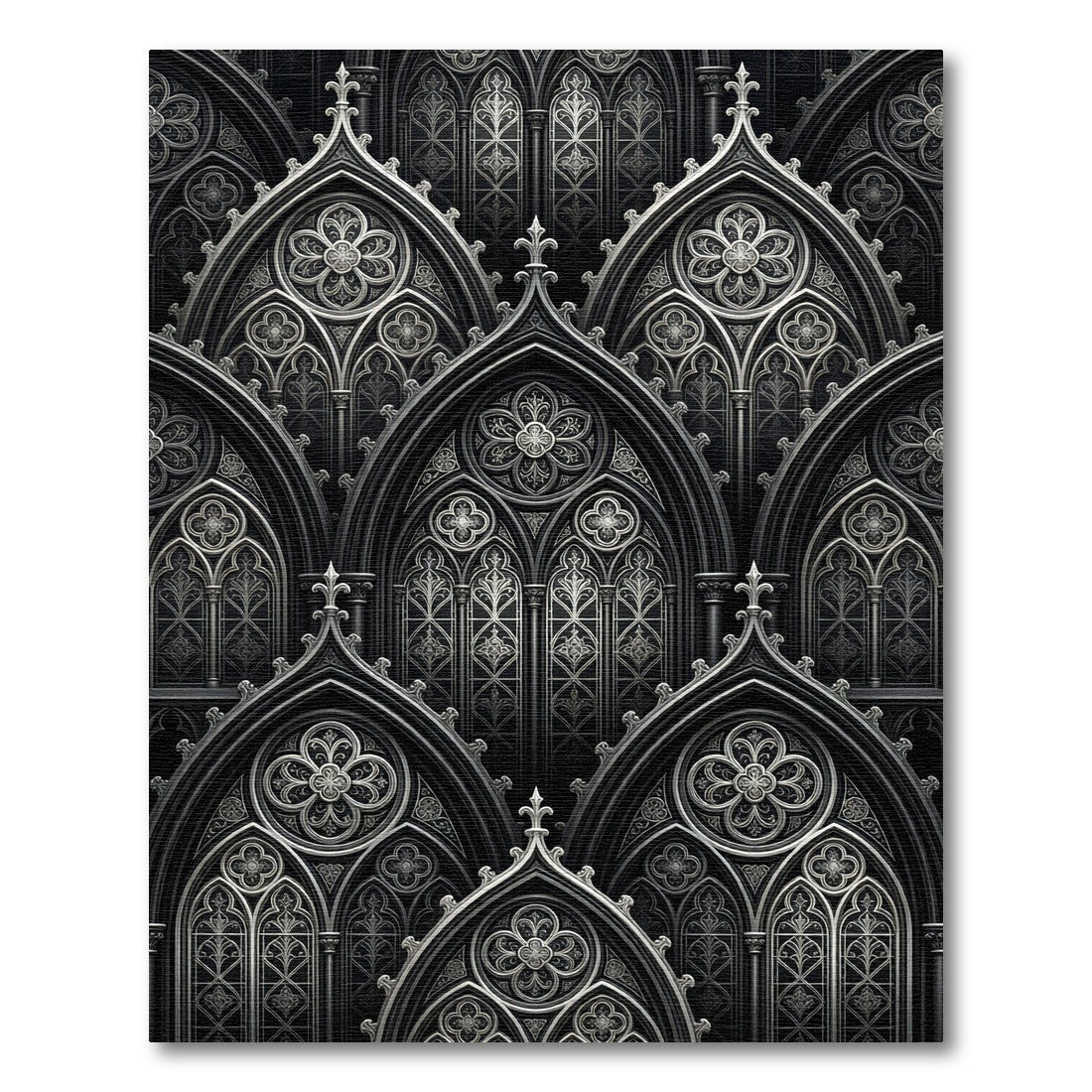 Monochrome Gothic Arched Cathedral Filigree Rug