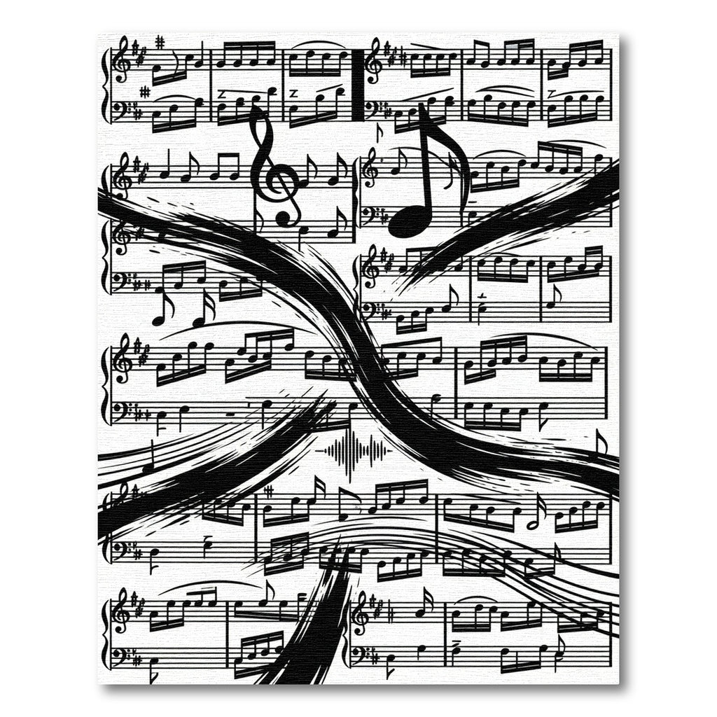 Black and White Sheet Music Swirl Rug