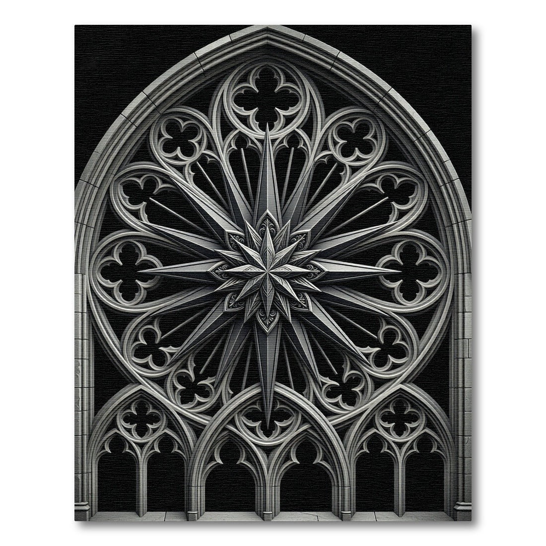 Monochromatic Gothic Starburst Window Medallion Rug