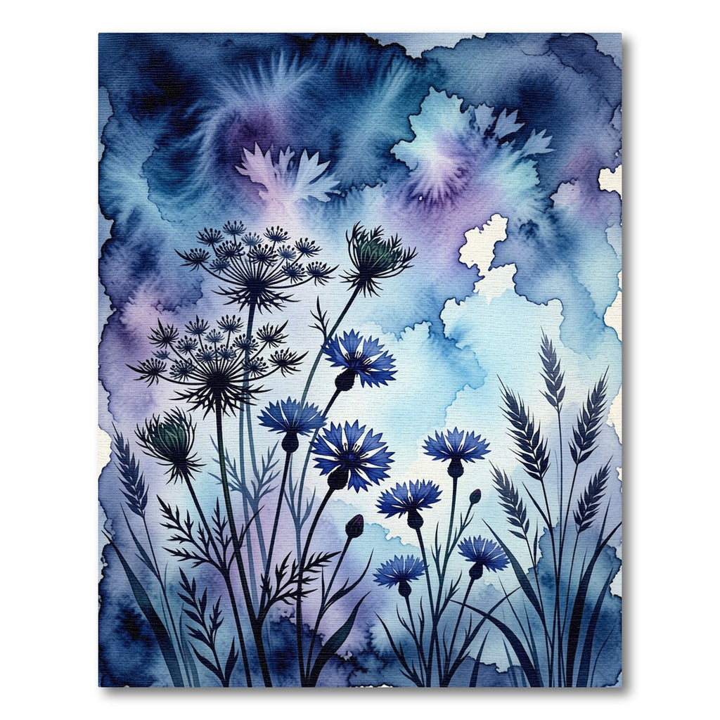 Indigo Cornflower Watercolor Meadow Rug