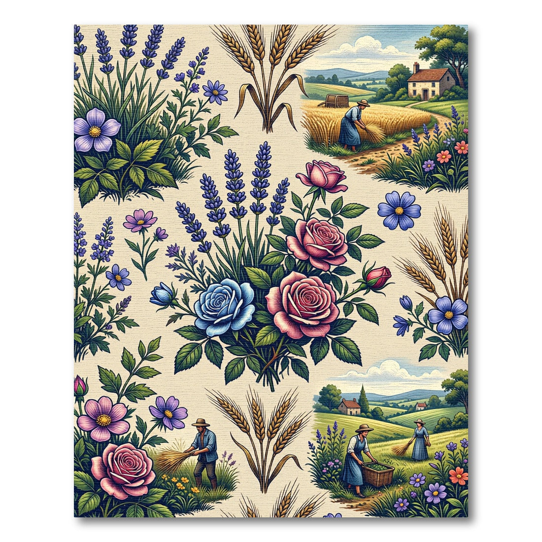 Pastoral Farm Life Floral Meadow Rug