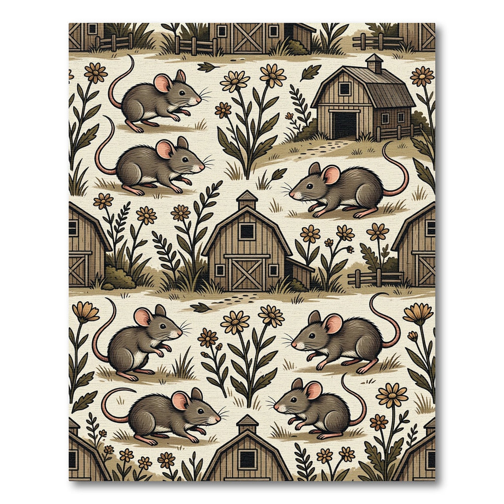 Whimsical Rustic Farmhouse Mouse Meadow Rug