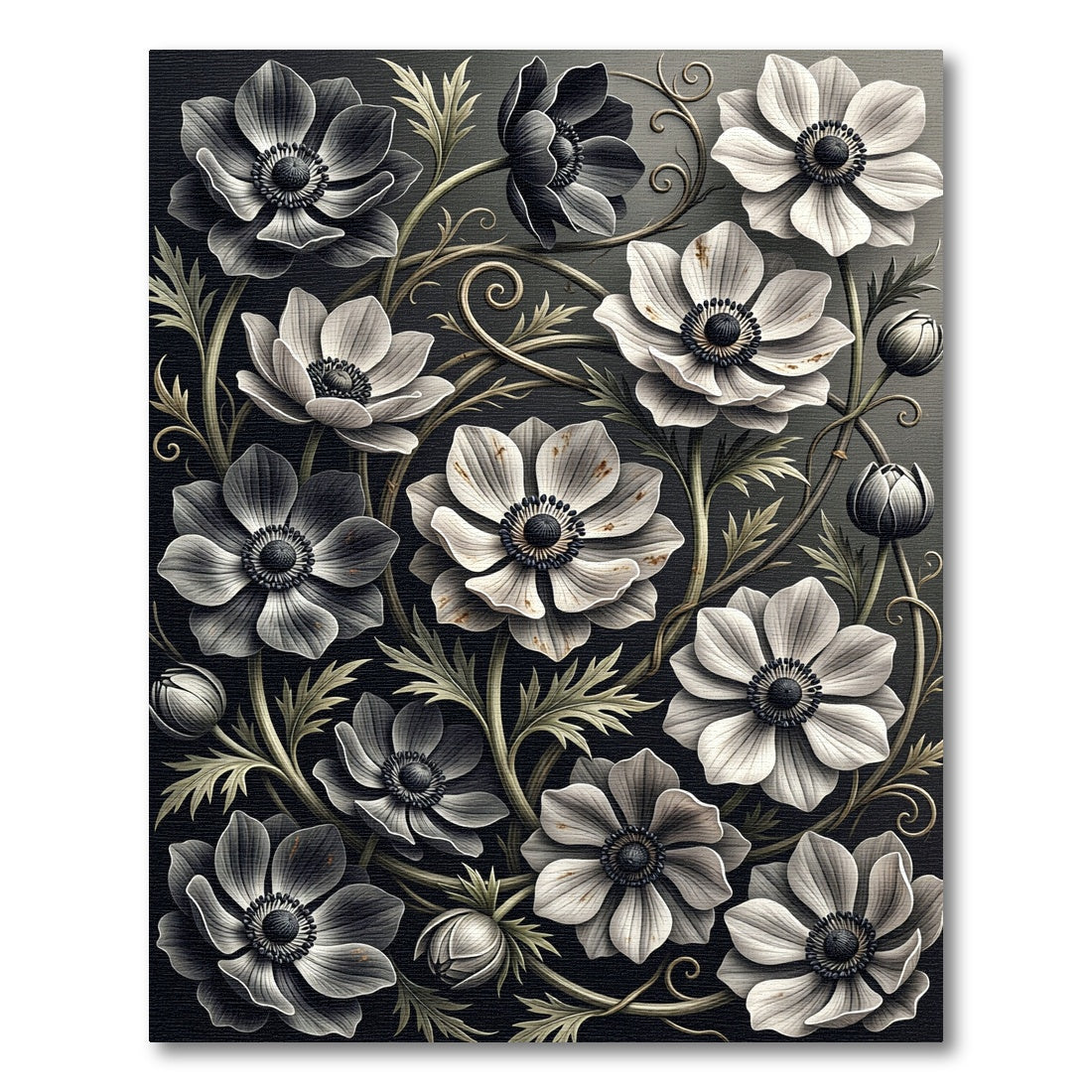 Monochromatic Floral Vine Arrangement Rug