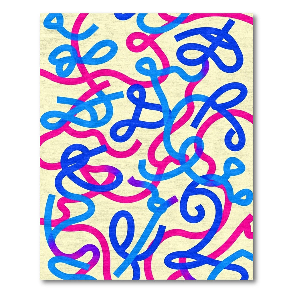 Radiant Pink Blue Curving Lines Rug