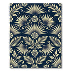 Elegant Navy and Cream Botanical Damask Rug