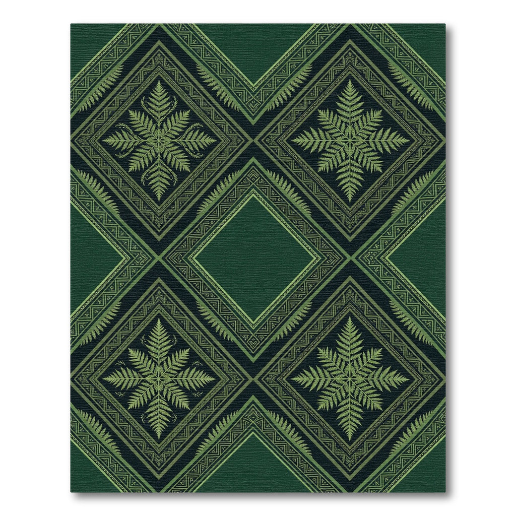 Emerald Fern Botanical Geometric Diamond Rug