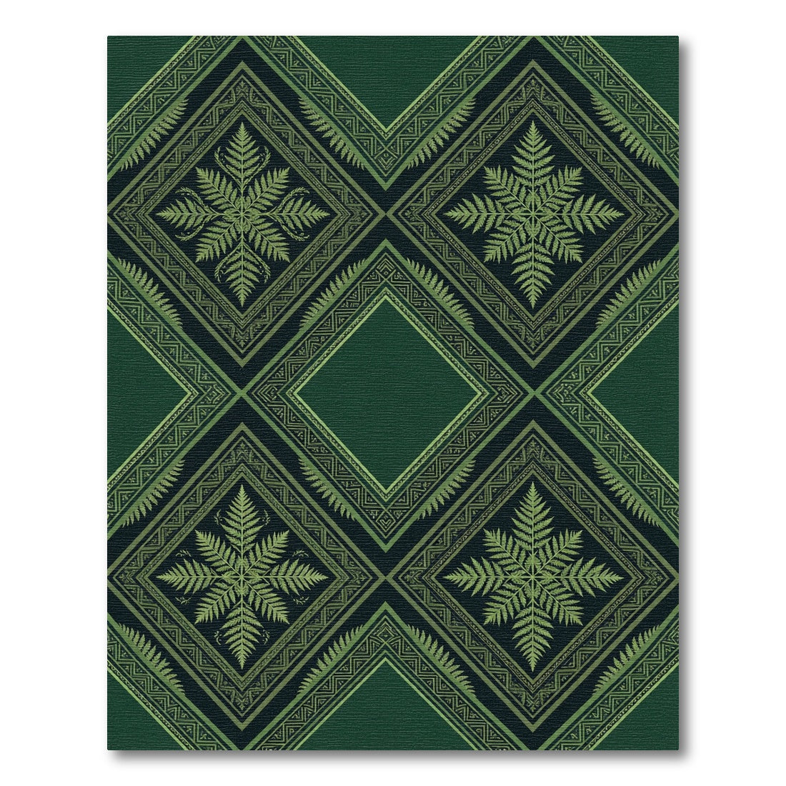 Emerald Fern Botanical Geometric Diamond Rug