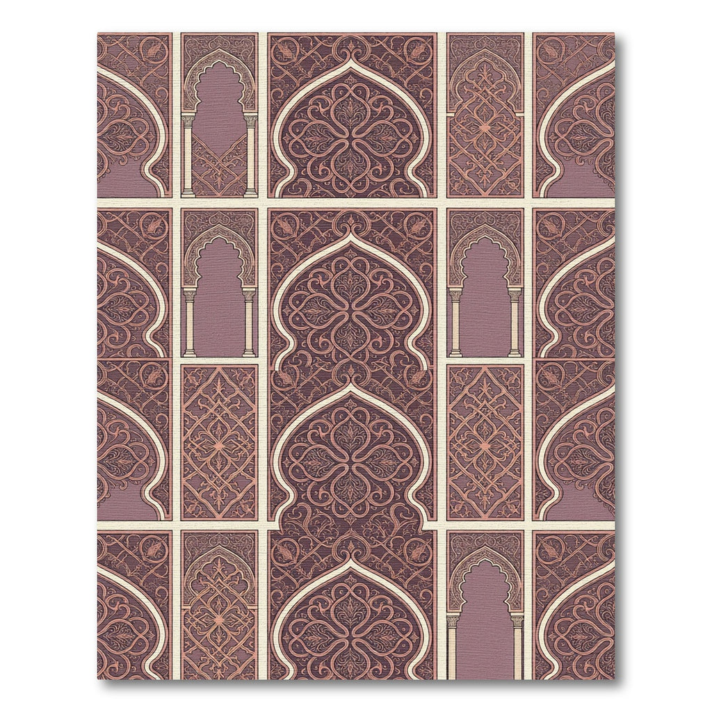 Arabesque Archway Mauve Damask Tile Rug
