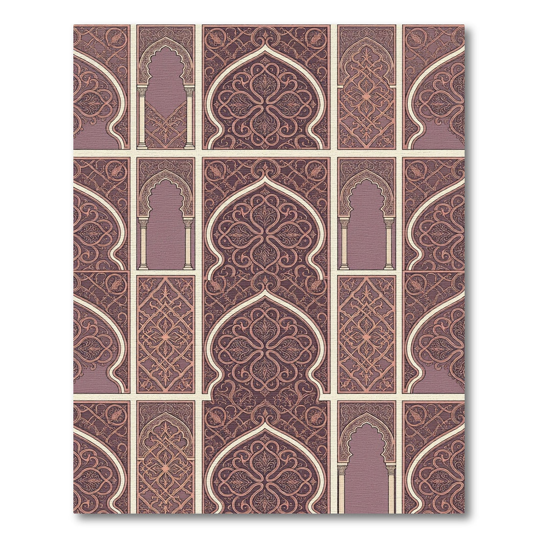 Arabesque Archway Mauve Damask Tile Rug